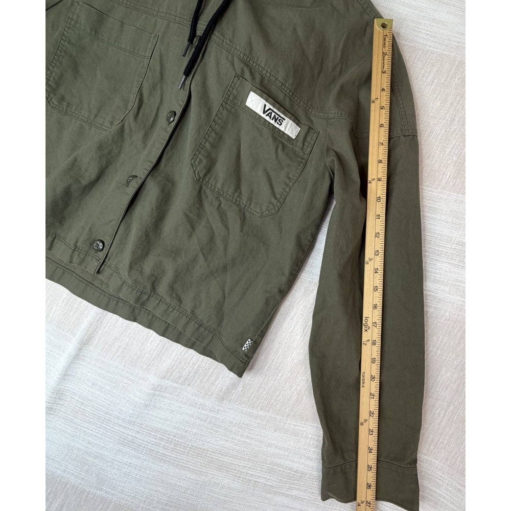 Vans Cropped Olive Green Women Jacket Sz XL Black Hood Utility Skater Grunge Y2K - Picture 6 of 8